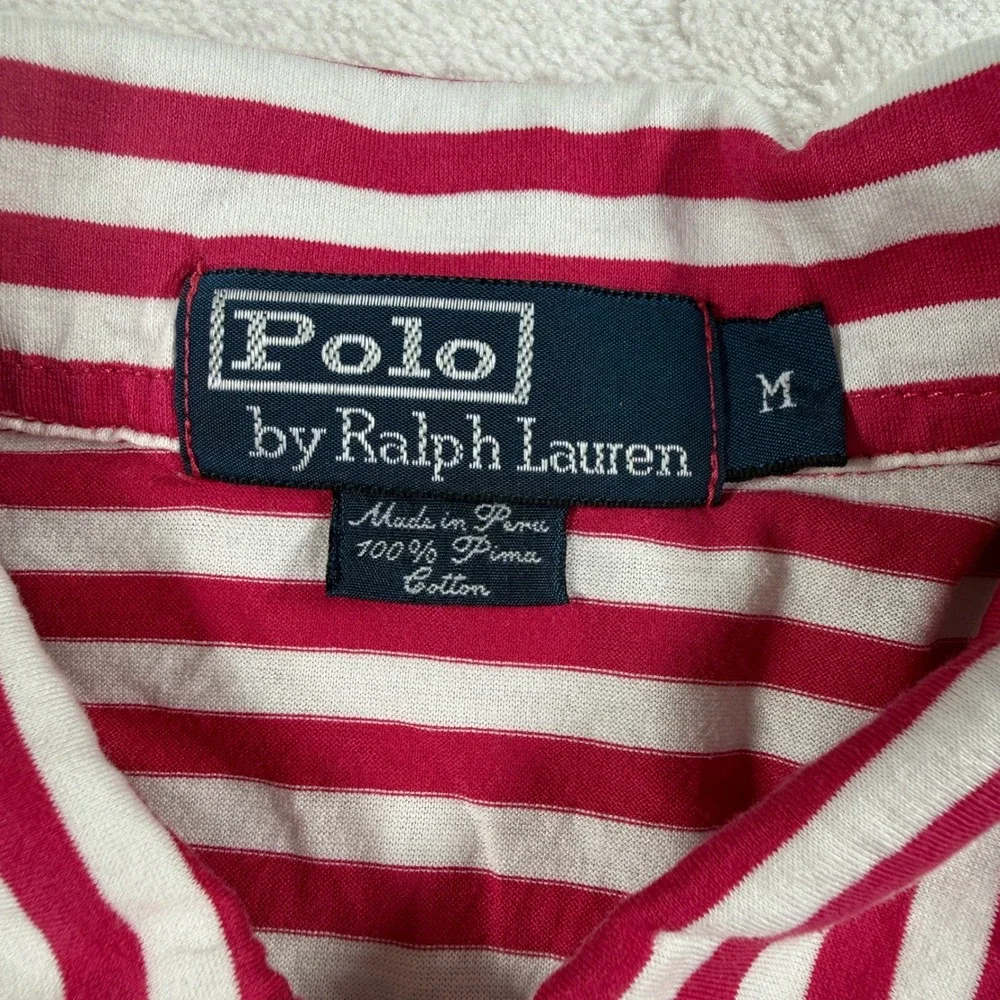 Polo Ralph Lauren Mens Medium red white Striped Pima Cotton Polo Shirt Short